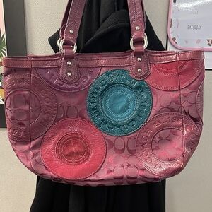 Coach Burgundy and Teal Circle Shoulder Bag
